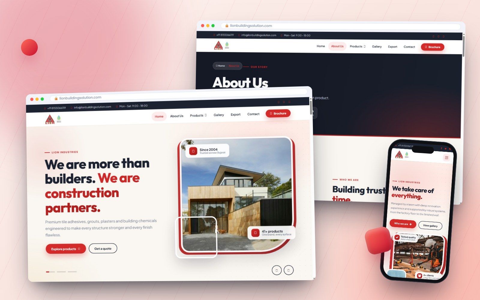 Lion Building Solution pages on desktop and mobile